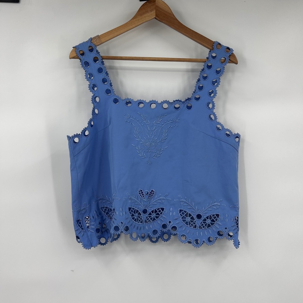 BERENICE Blue Eyelet Tista Embroidered Square Neck Crop Top Women's Size‎ Large